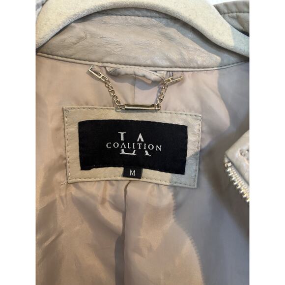 LA Coalition Moto Jacket Faux Leather Size Medium Fall Jacket Vegan Leather - Picture 3 of 7